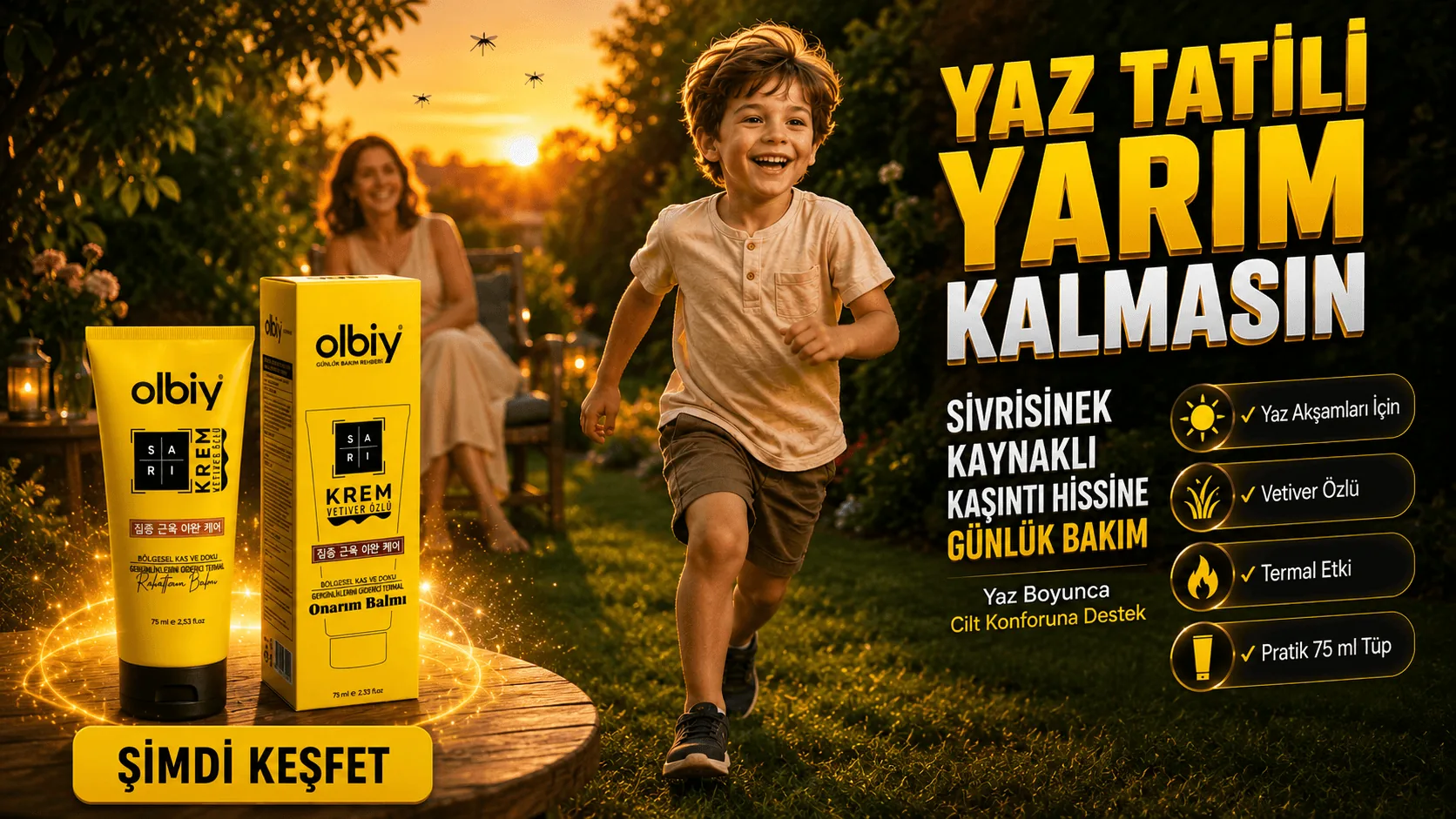 Olbiy Sarı Krem ile yaz tatili — sinek kaynaklı kaşıntı hissine günlük bakım