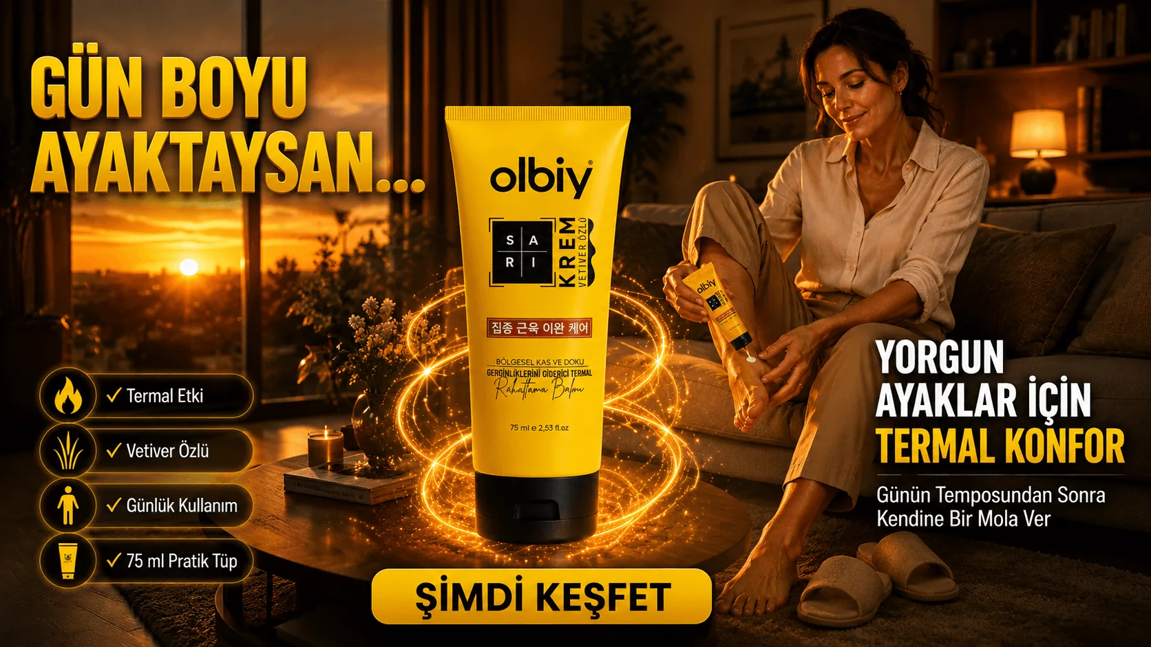 Olbiy Sarı Krem ayak konfor desteği